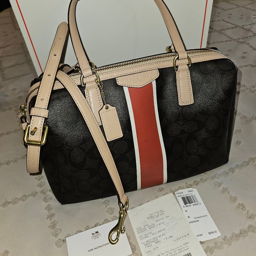 Coach Signature Nancy Stripe Satchel Authentic